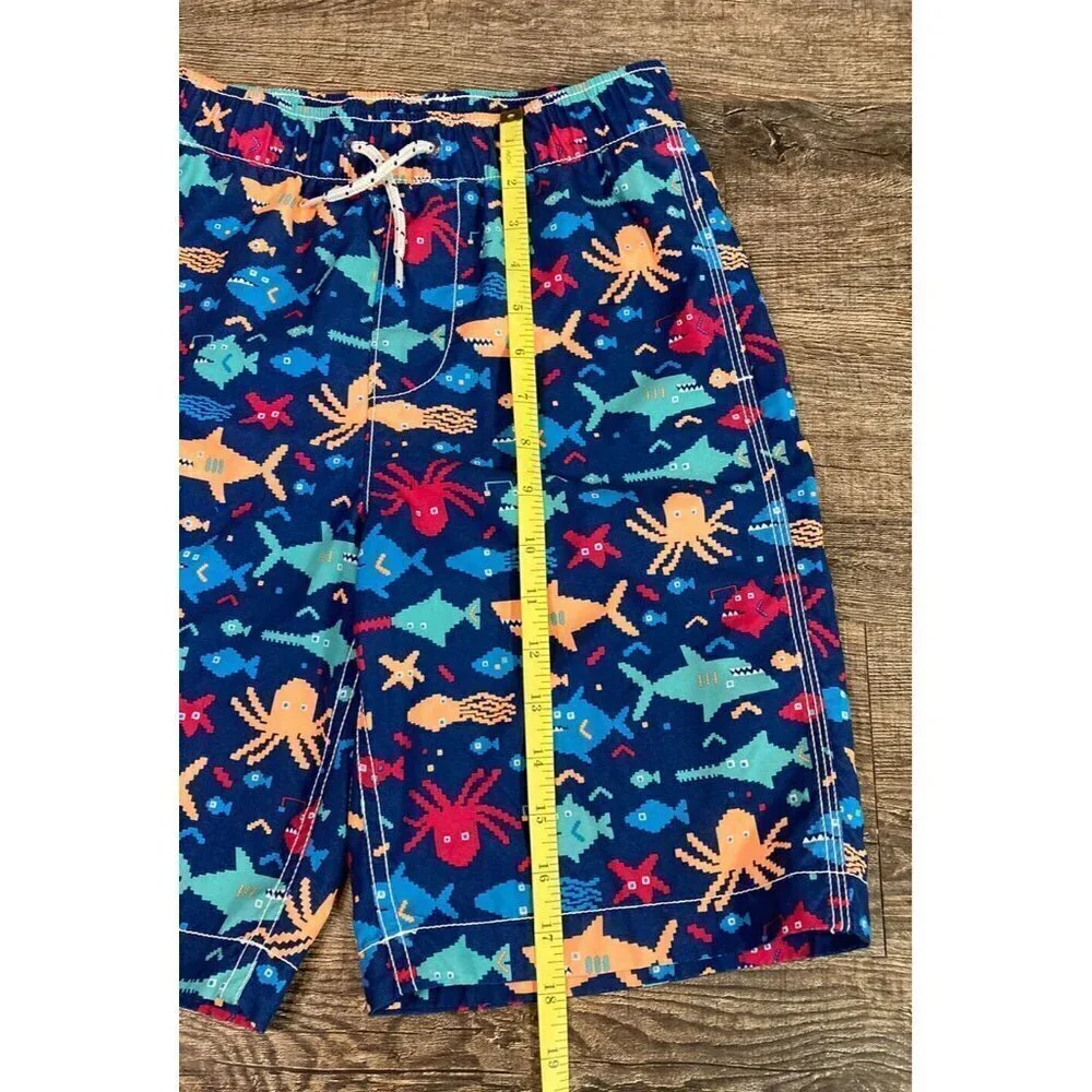 Gap Surf Kids Pixelated Ocean Life Swim Trunks Shorts Deep Cobalt Boys Size L